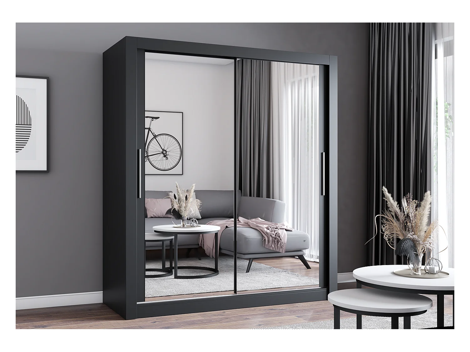 Armoire Miro 180 cm avec miroir - Noir