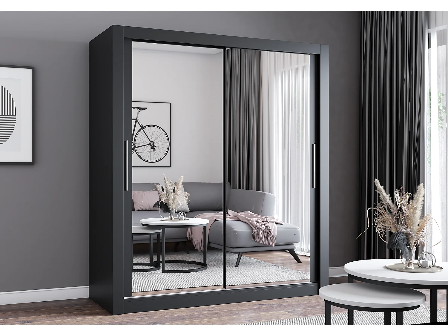 Armoire Miro 180 cm avec miroir - Noir