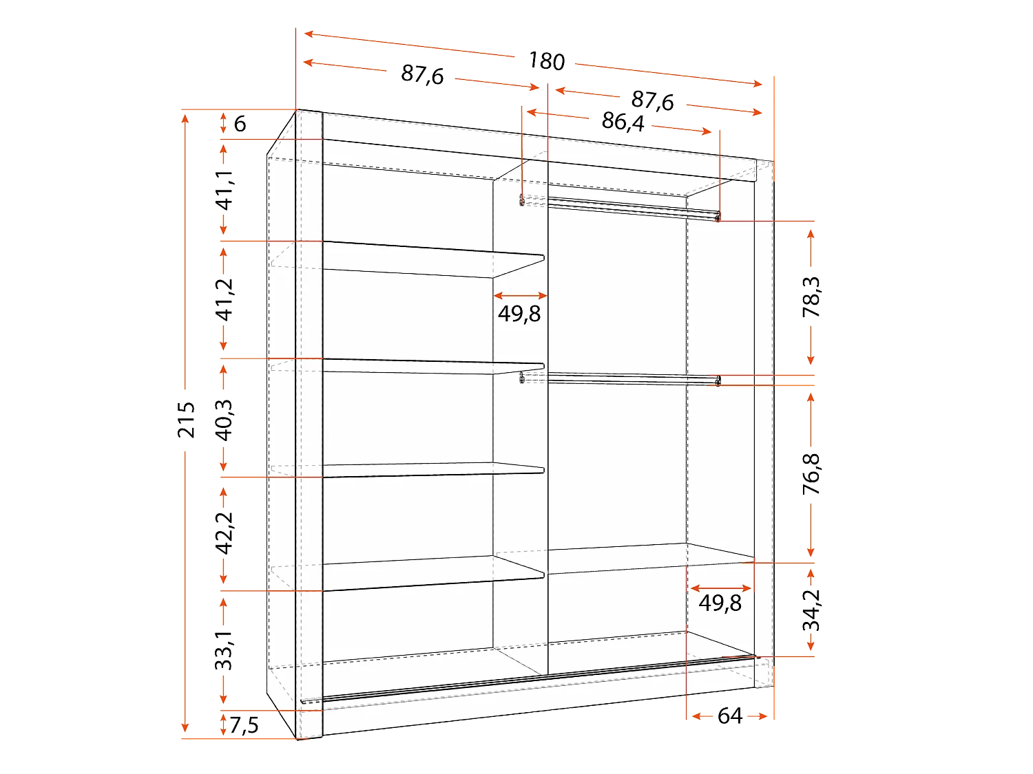 Armoire Miro 180 cm avec miroir - Noir
