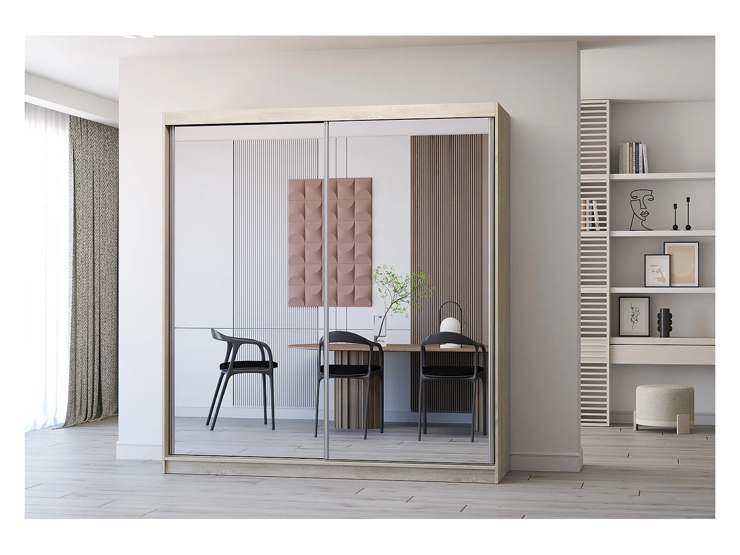 Armoire Solènea 203 cm avec miroir - Chêne