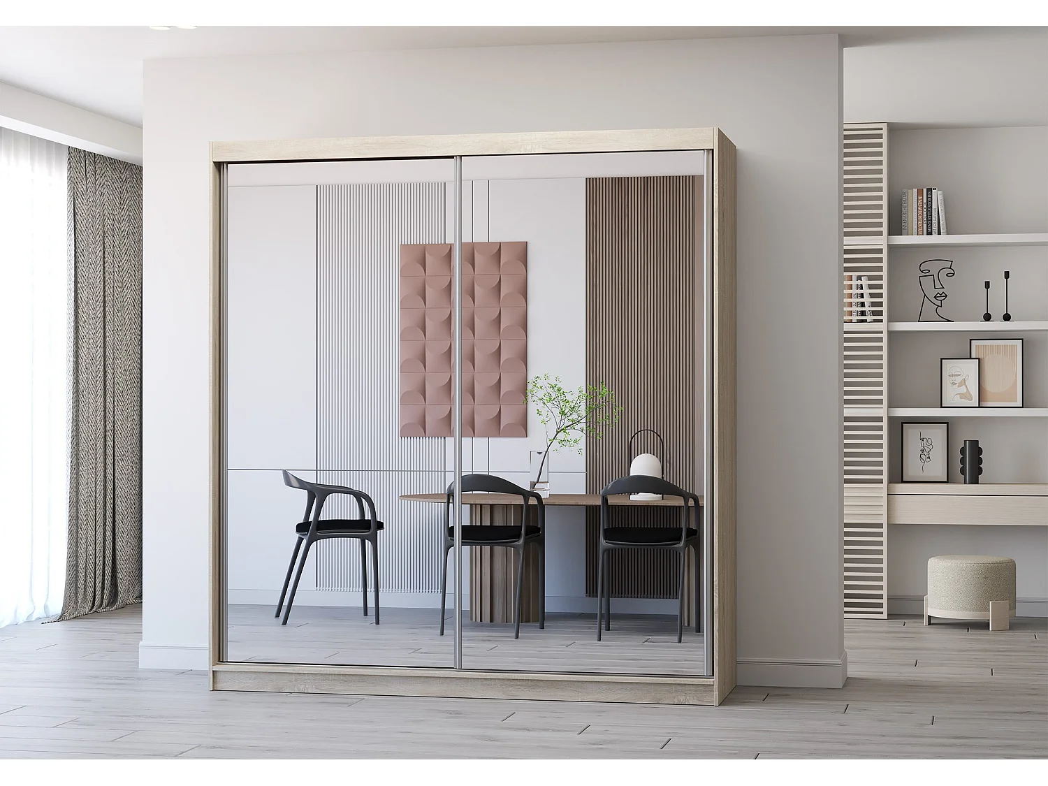Armoire Solènea 203 cm avec miroir - Chêne