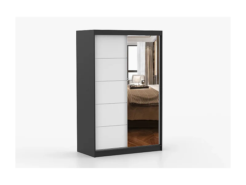 Armoire Syra 120 cm avec miroir - Noir - Blanc