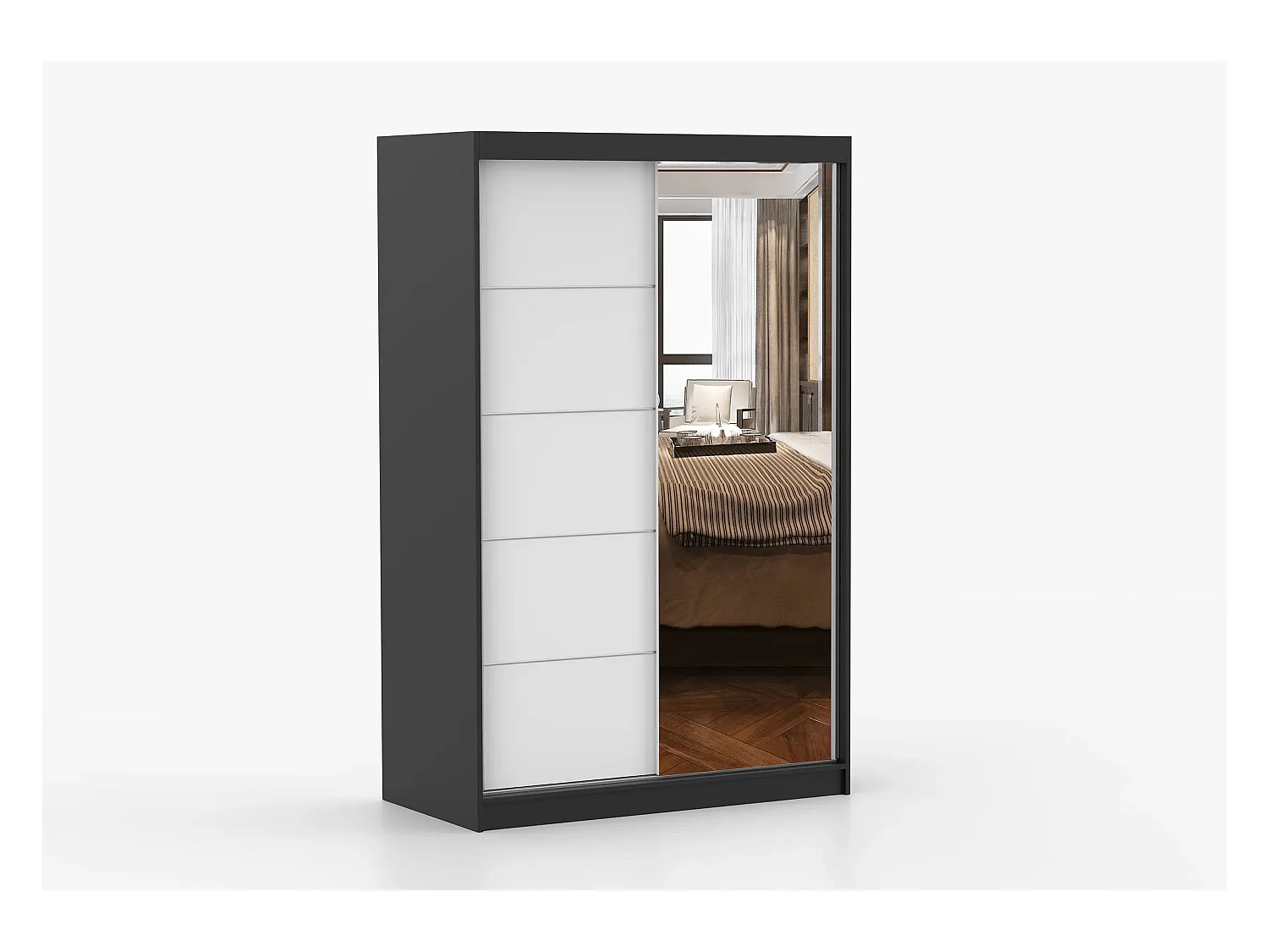 Armoire Syra 120 cm avec miroir - Noir - Blanc