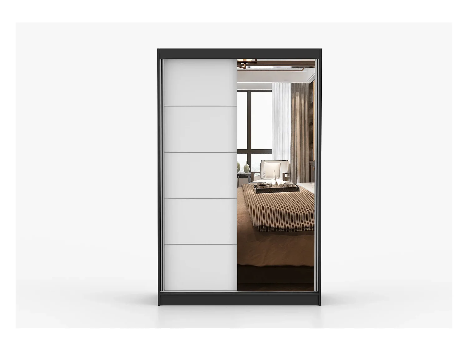 Armoire Syra 120 cm avec miroir - Noir - Blanc