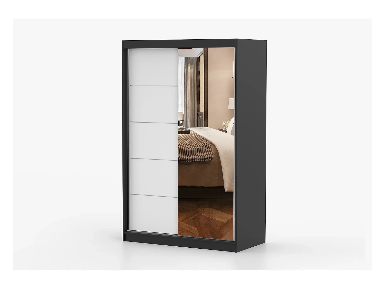 Armoire Syra 120 cm avec miroir - Noir - Blanc