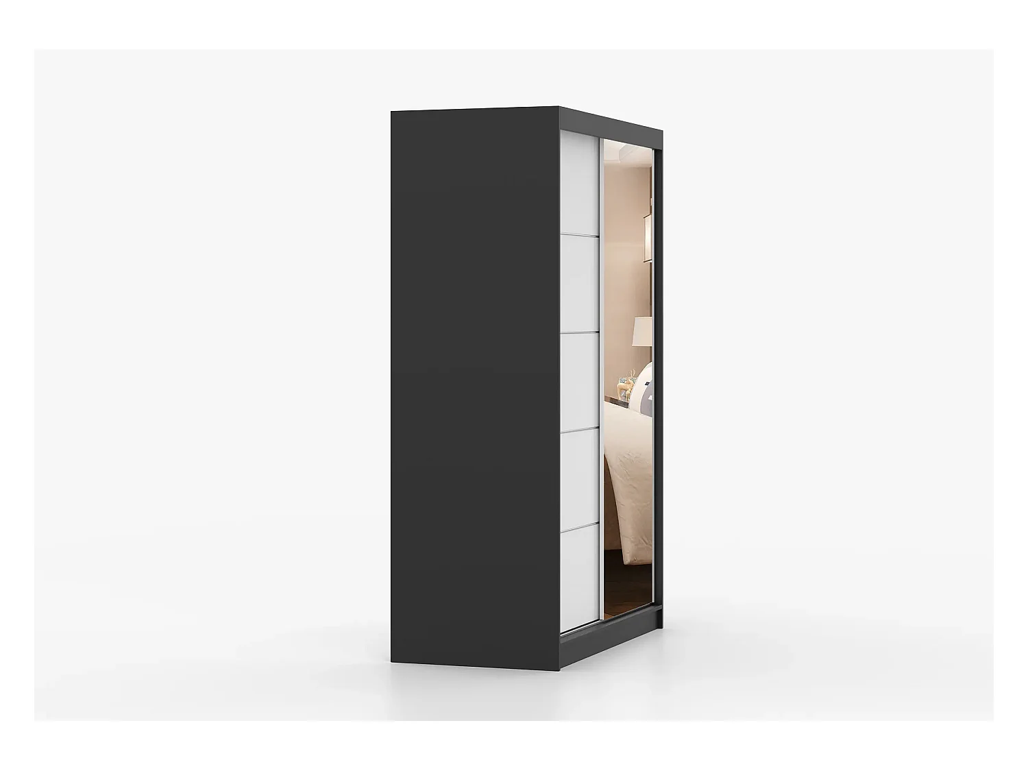 Armoire Syra 120 cm avec miroir - Noir - Blanc