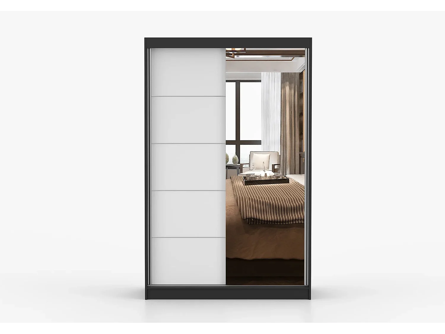 Armoire Syra 120 cm avec miroir - Noir - Blanc