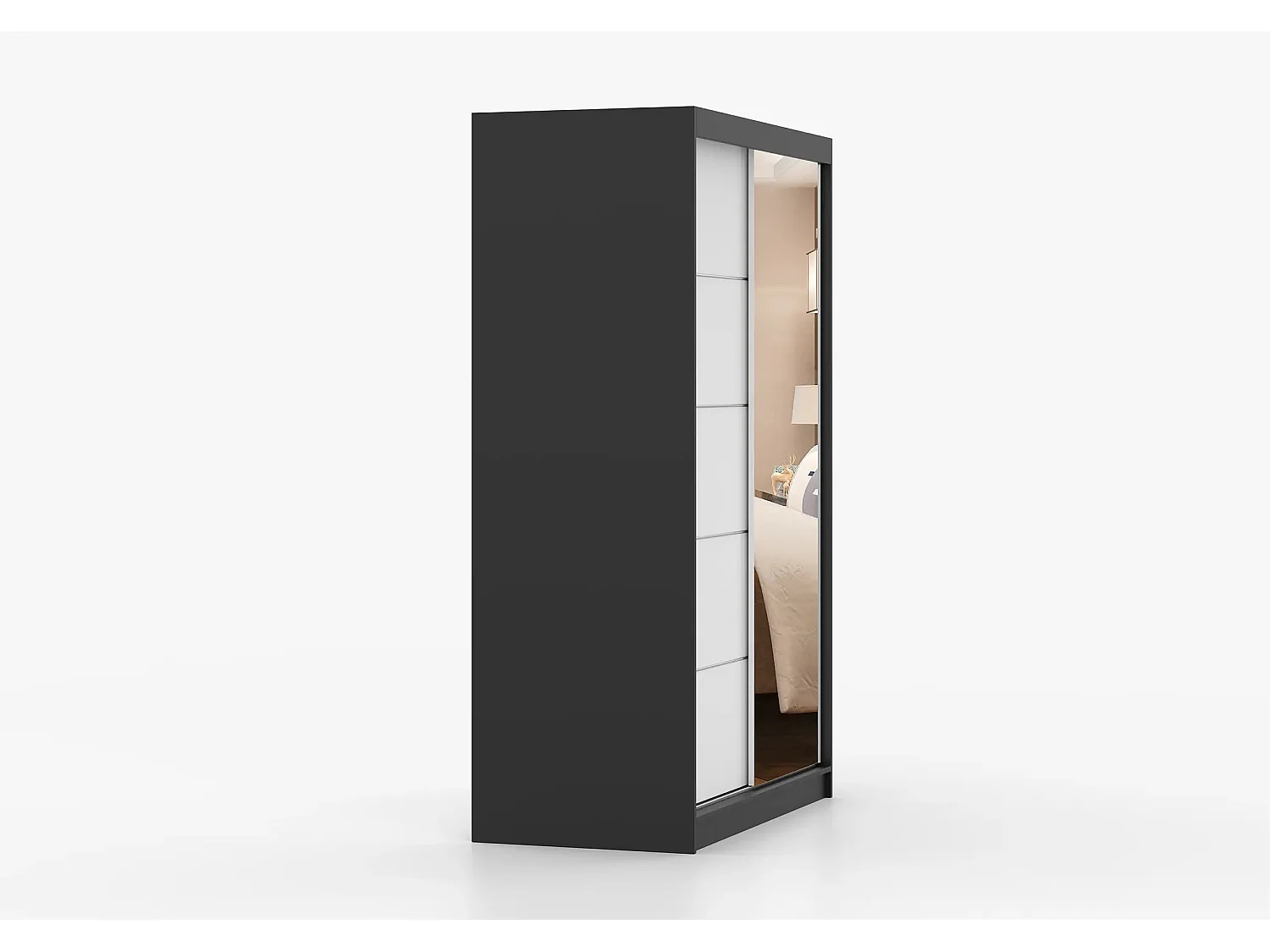 Armoire Syra 120 cm avec miroir - Noir - Blanc