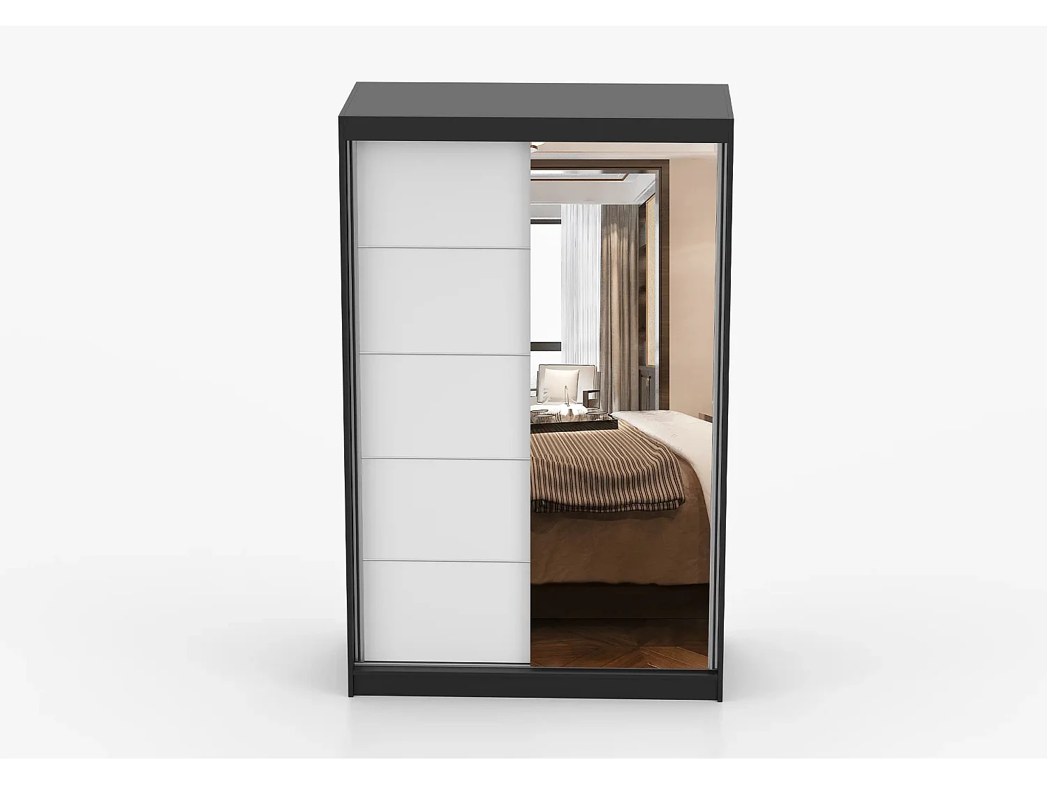 Armoire Syra 120 cm avec miroir - Noir - Blanc