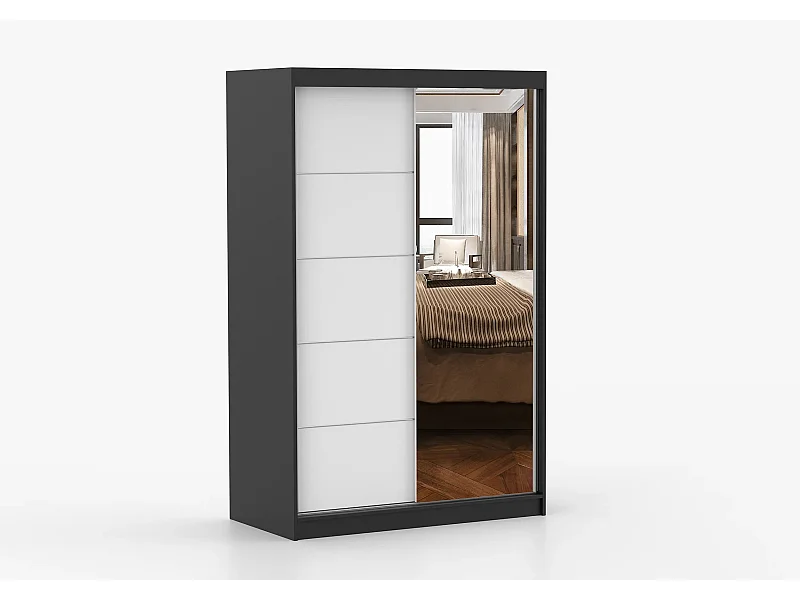 Armoire Syra 120 cm avec miroir - Noir - Blanc