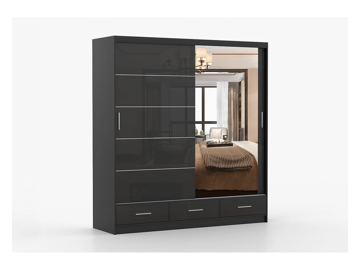 Armoire Sylar 203 cm avec miroir - Noir