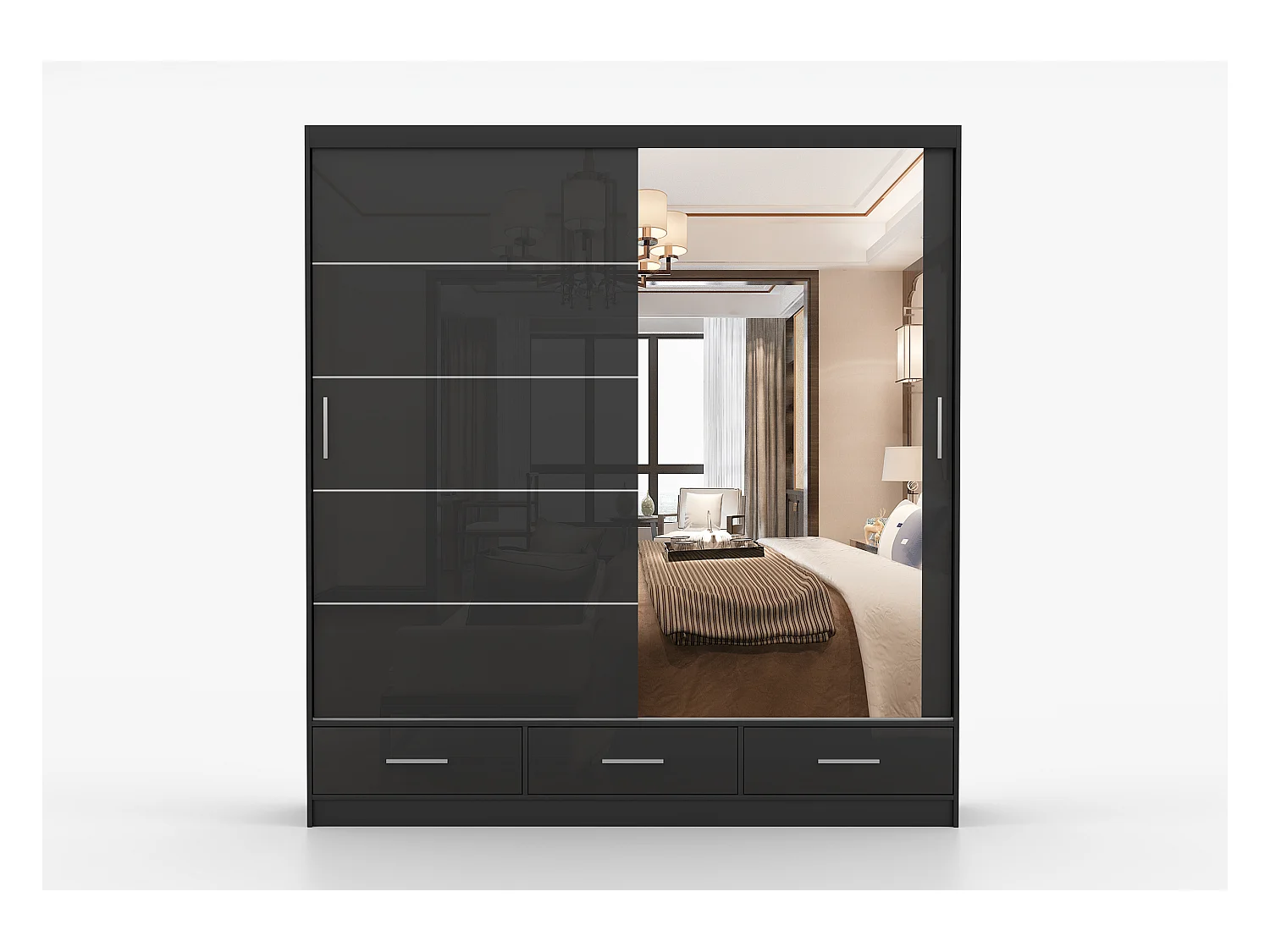 Armoire Sylar 203 cm avec miroir - Noir