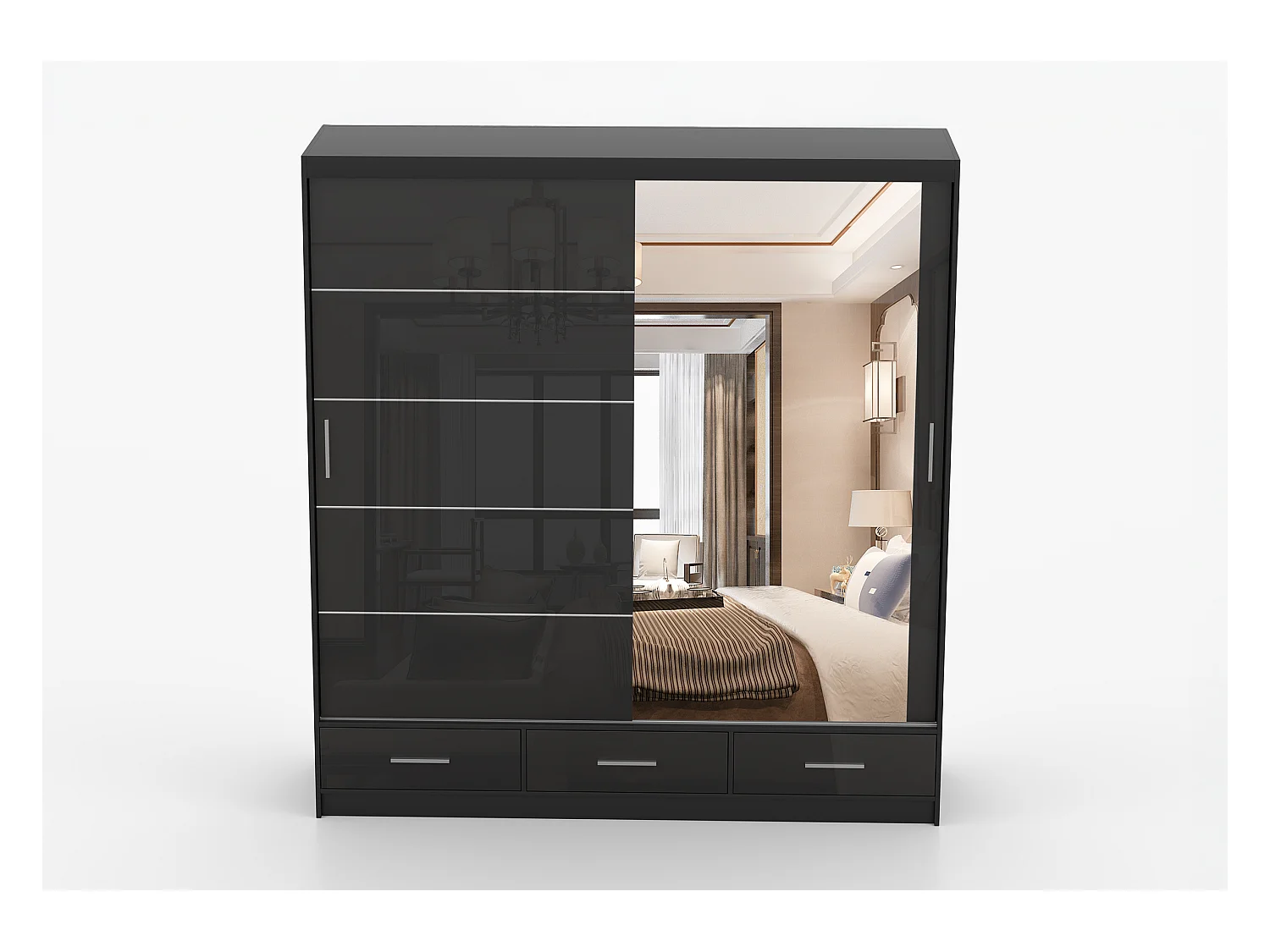 Armoire Sylar 203 cm avec miroir - Noir