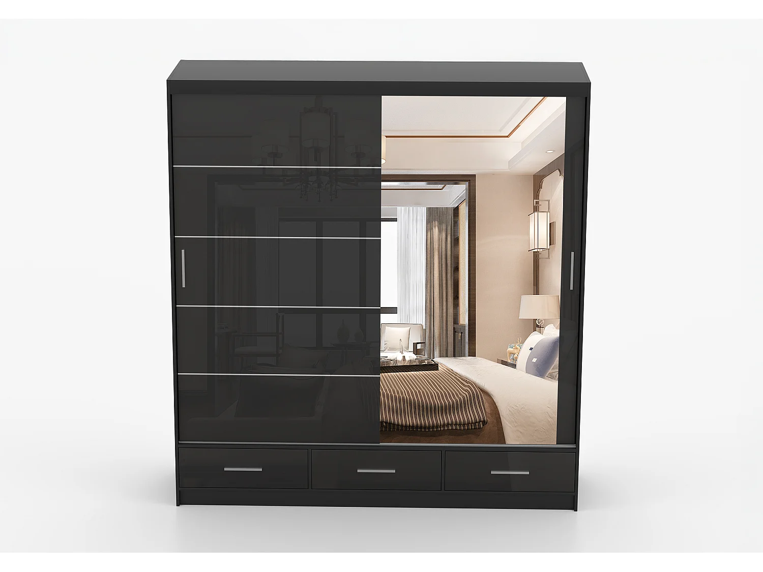 Armoire Sylar 203 cm avec miroir - Noir