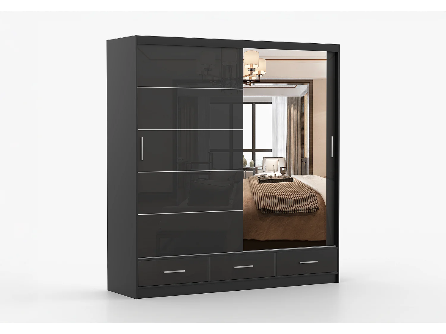 Armoire Sylar 203 cm avec miroir - Noir
