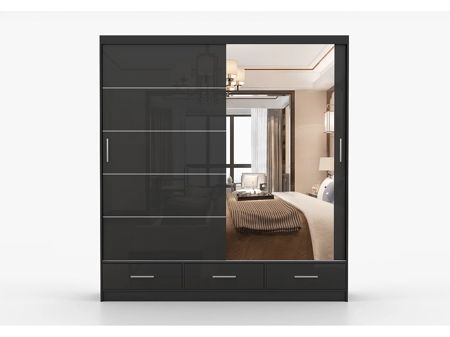 Armoire Sylar 203 cm avec miroir - Noir