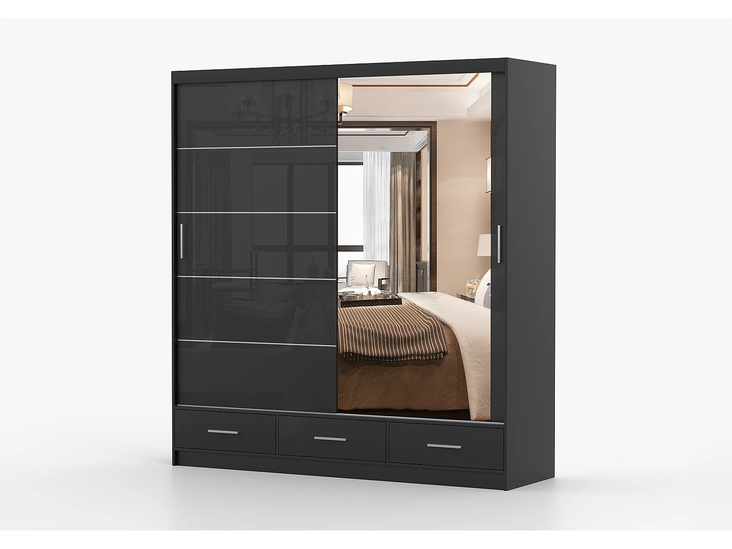 Armoire Sylar 203 cm avec miroir - Noir