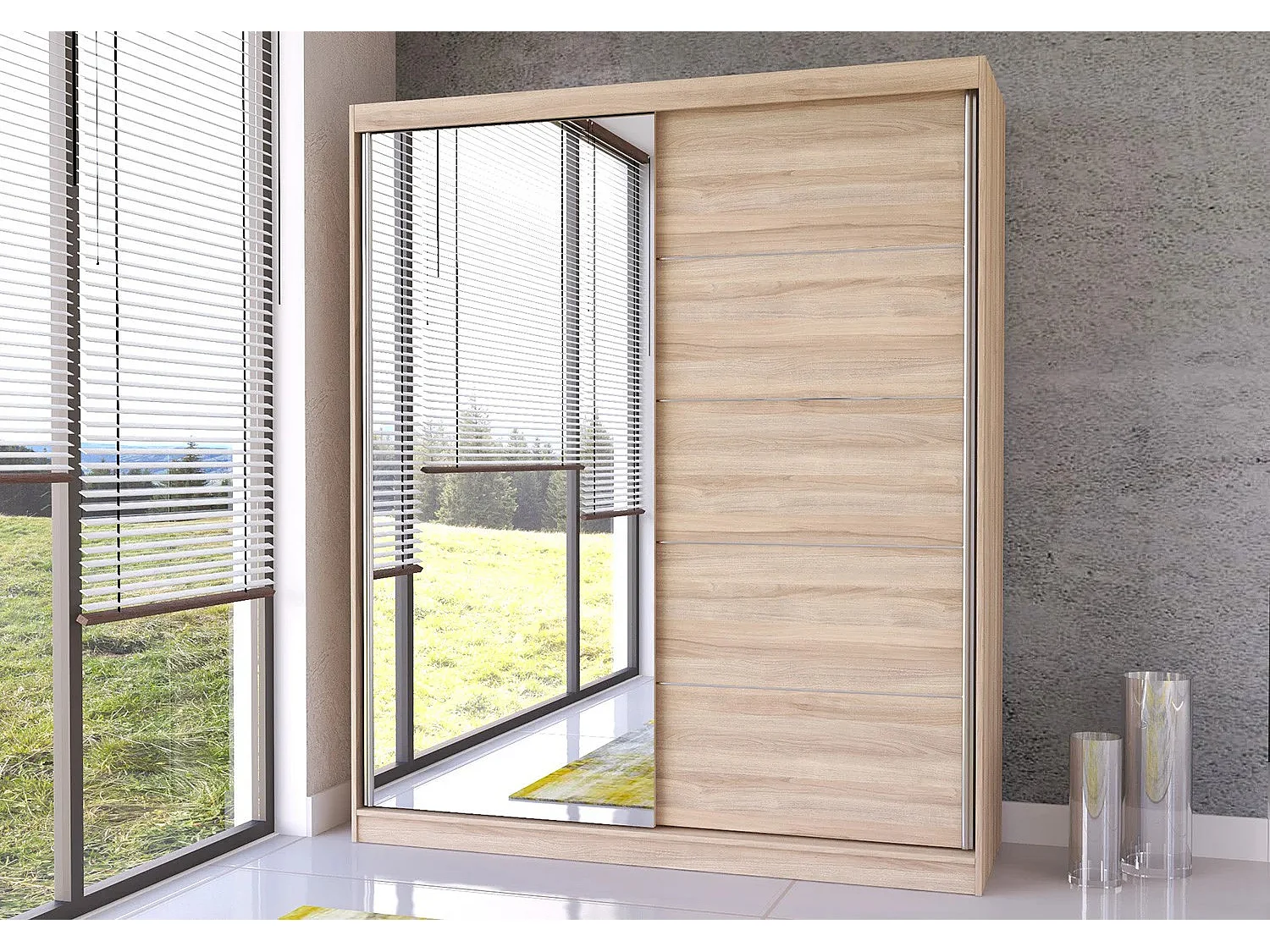 Armoire Ysalis 183 cm avec miroir - Chêne