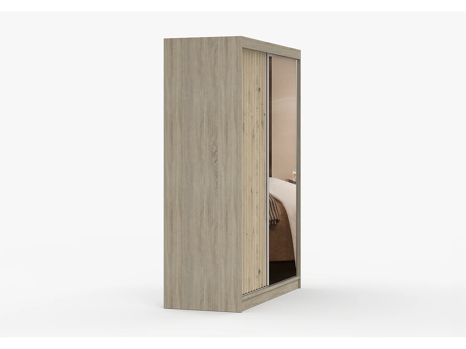 Armoire Zinaé 150 cm avec miroir - Chêne - Blanc