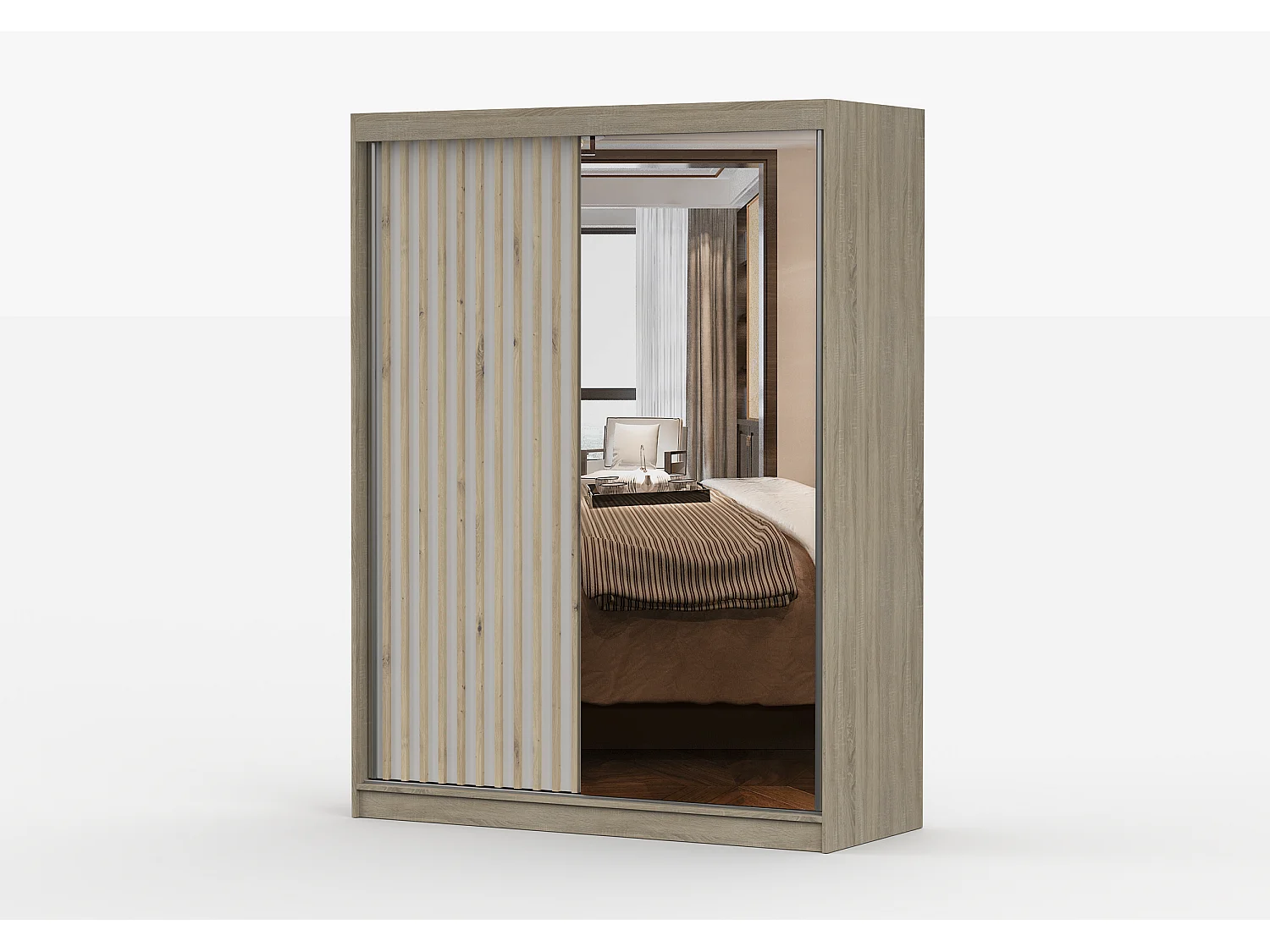 Armoire Zinaé 150 cm avec miroir - Chêne - Blanc