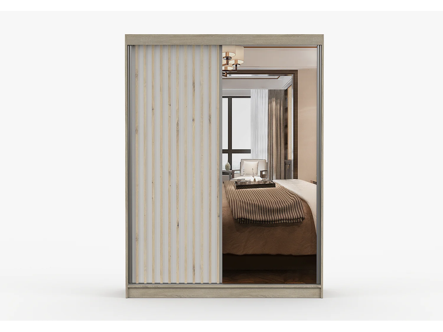 Armoire Zinaé 150 cm avec miroir - Chêne - Blanc