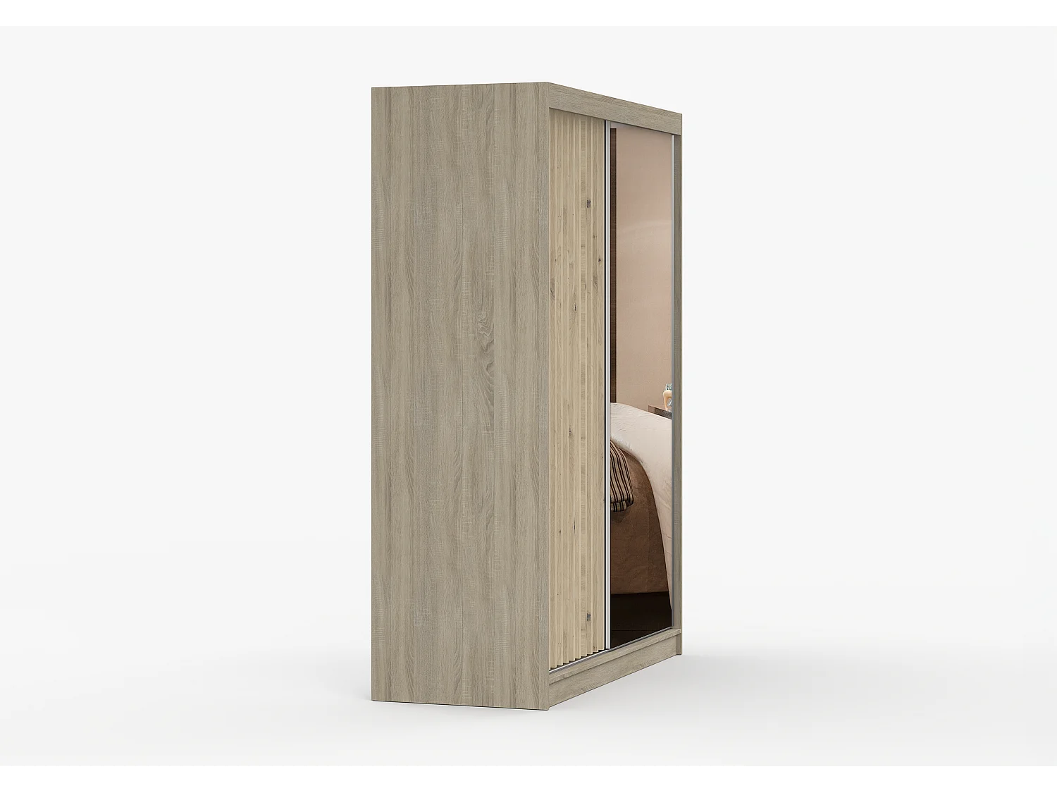 Armoire Zinaé 150 cm avec miroir - Chêne - Blanc