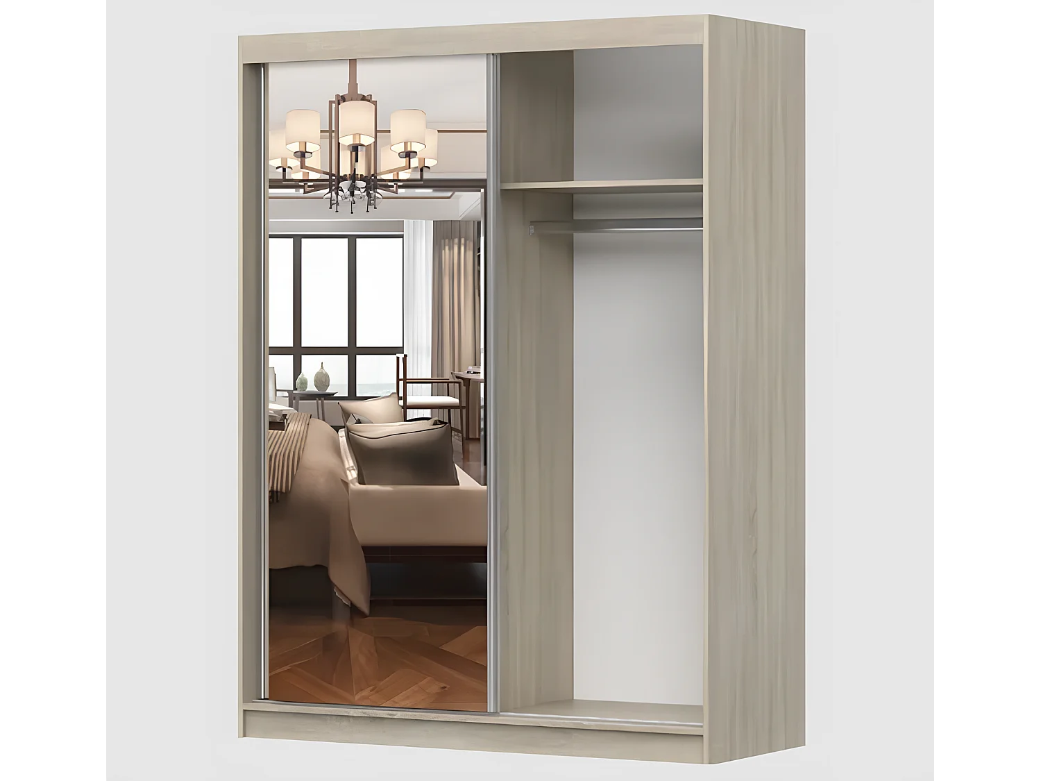 Armoire Zinaé 150 cm avec miroir - Chêne - Blanc