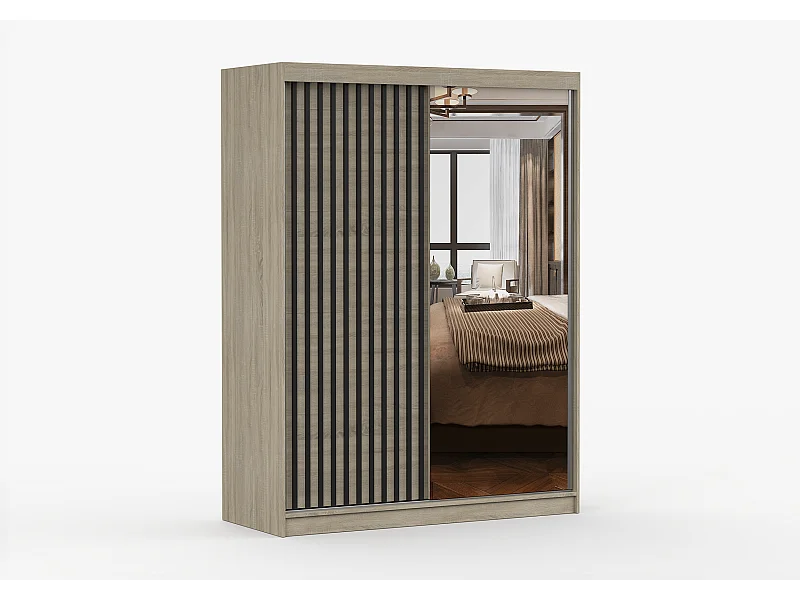 Armoire Nélia 150 cm avec miroir - Chêne