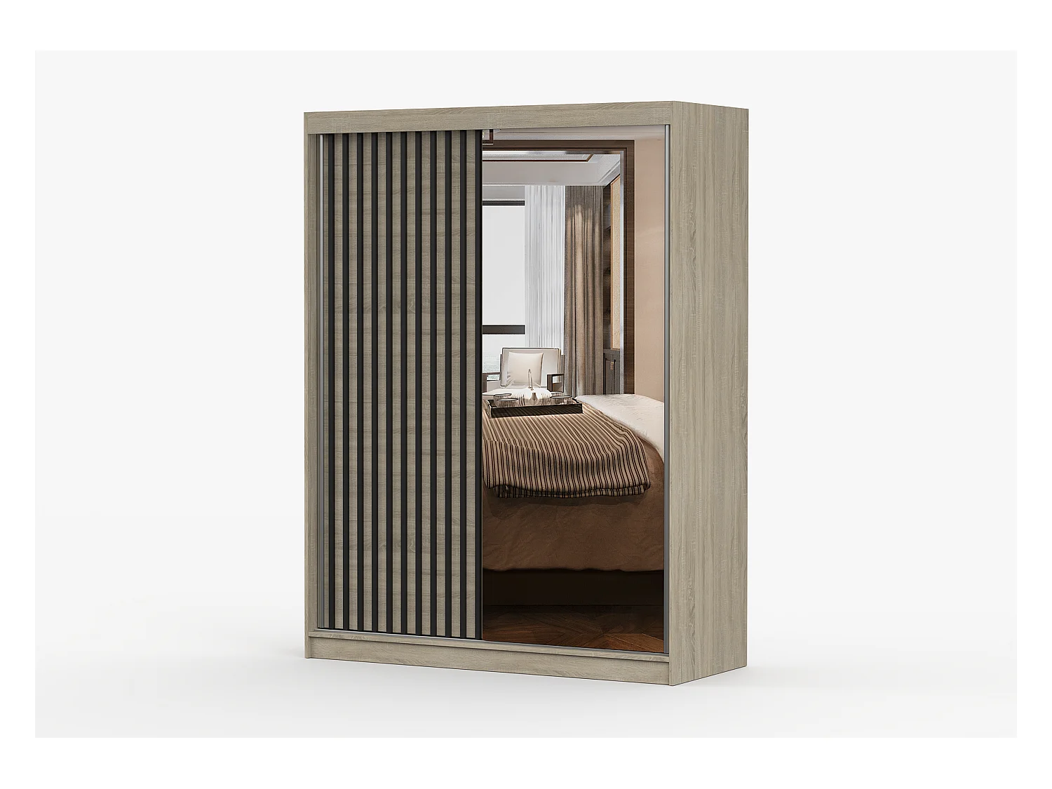 Armoire Nélia 150 cm avec miroir - Chêne