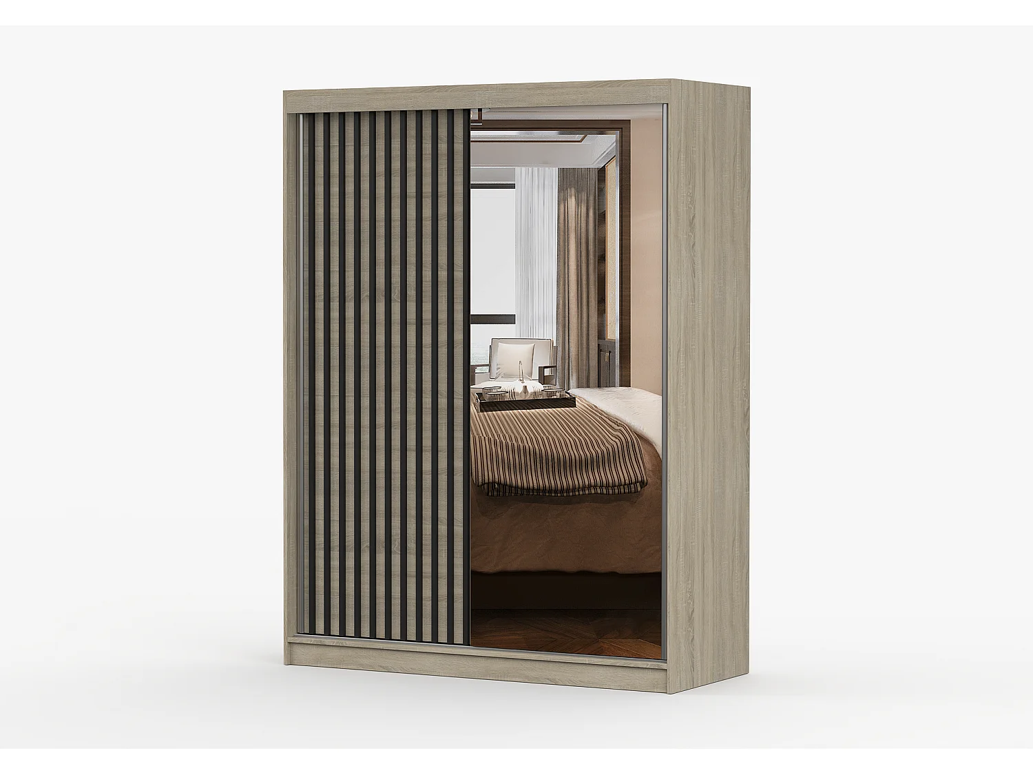 Armoire Nélia 150 cm avec miroir - Chêne