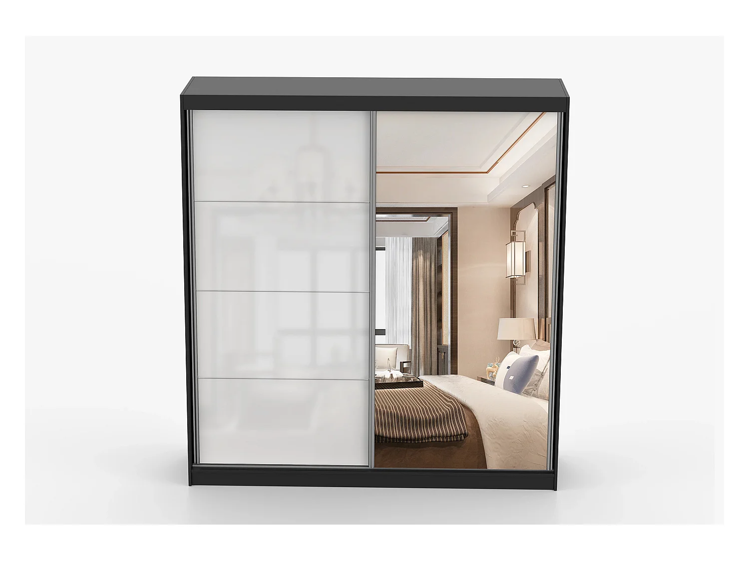 Armoire Séphira 203 cm avec miroir - Noir - Blanc