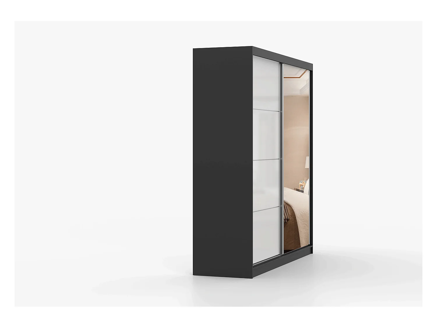 Armoire Séphira 203 cm avec miroir - Noir - Blanc