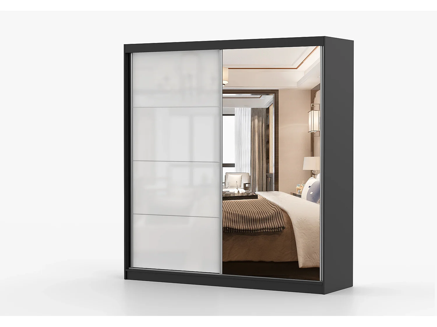 Armoire Séphira 203 cm avec miroir - Noir - Blanc