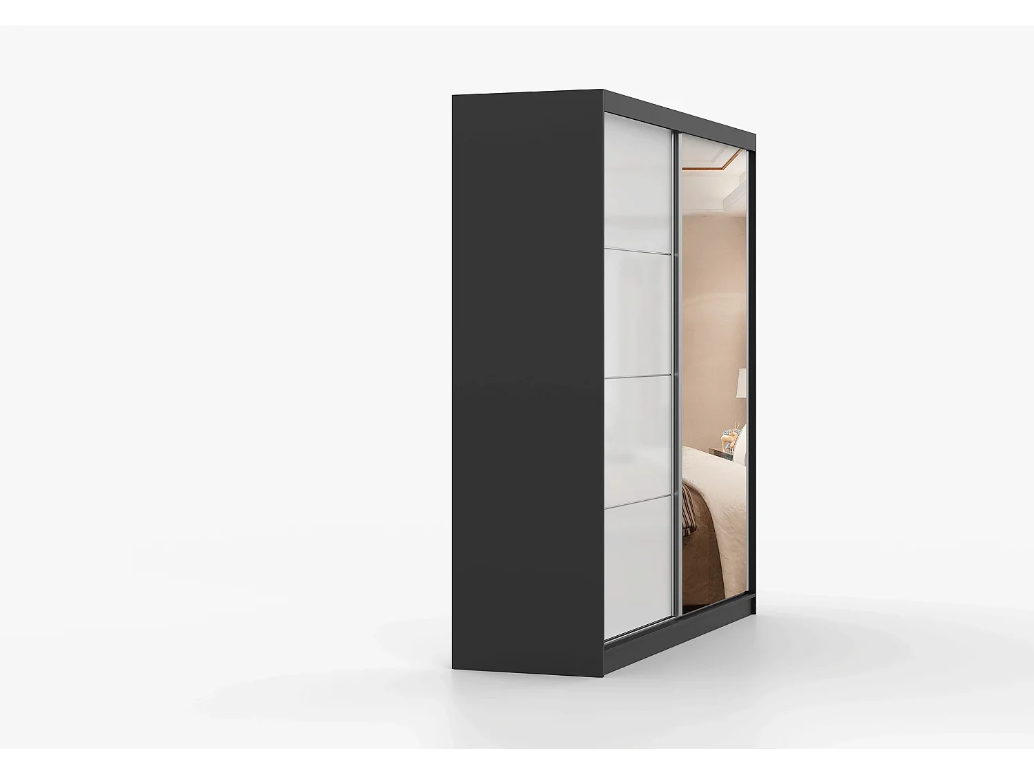 Armoire Séphira 203 cm avec miroir - Noir - Blanc