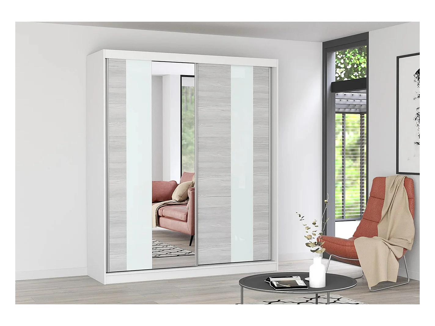 Armoire Lyra 183 cm avec miroir - Blanc - Kathult