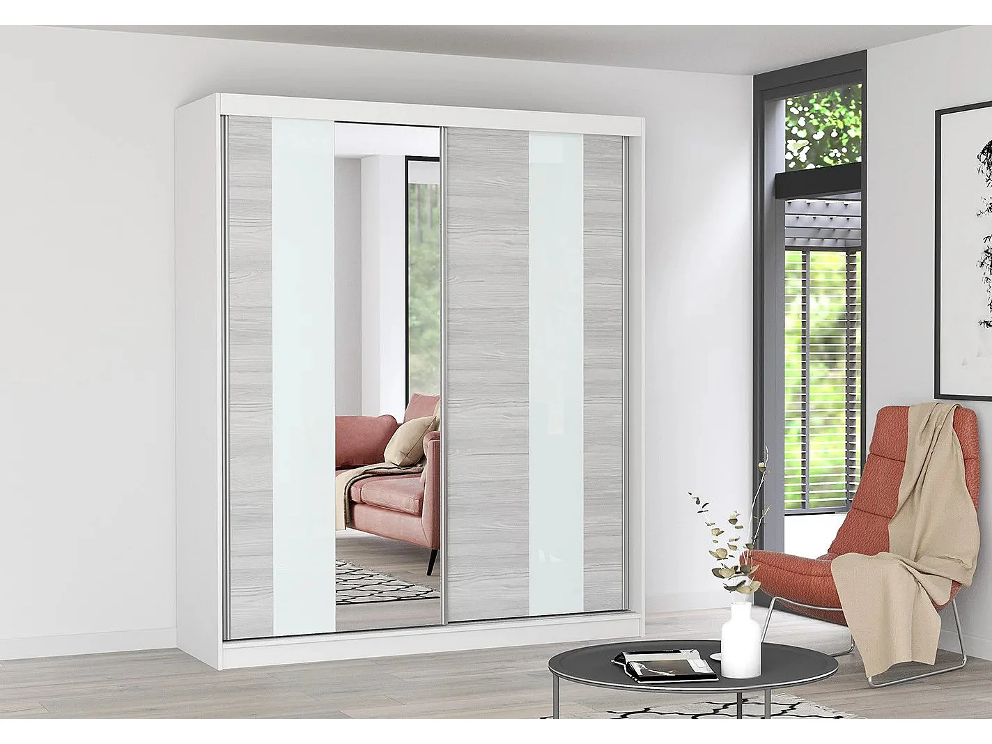 Armoire Lyra 183 cm avec miroir - Blanc - Kathult
