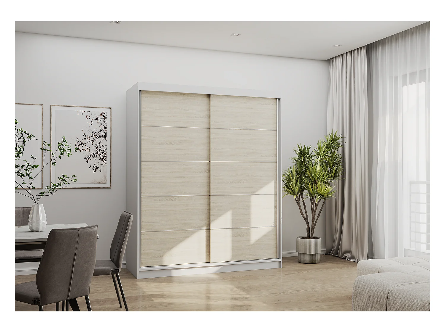 Armoire Arianell 160 cm - Blanc - Chêne