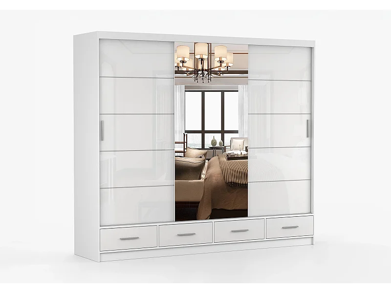 Armoire Soren 250 cm avec miroir - Blanc