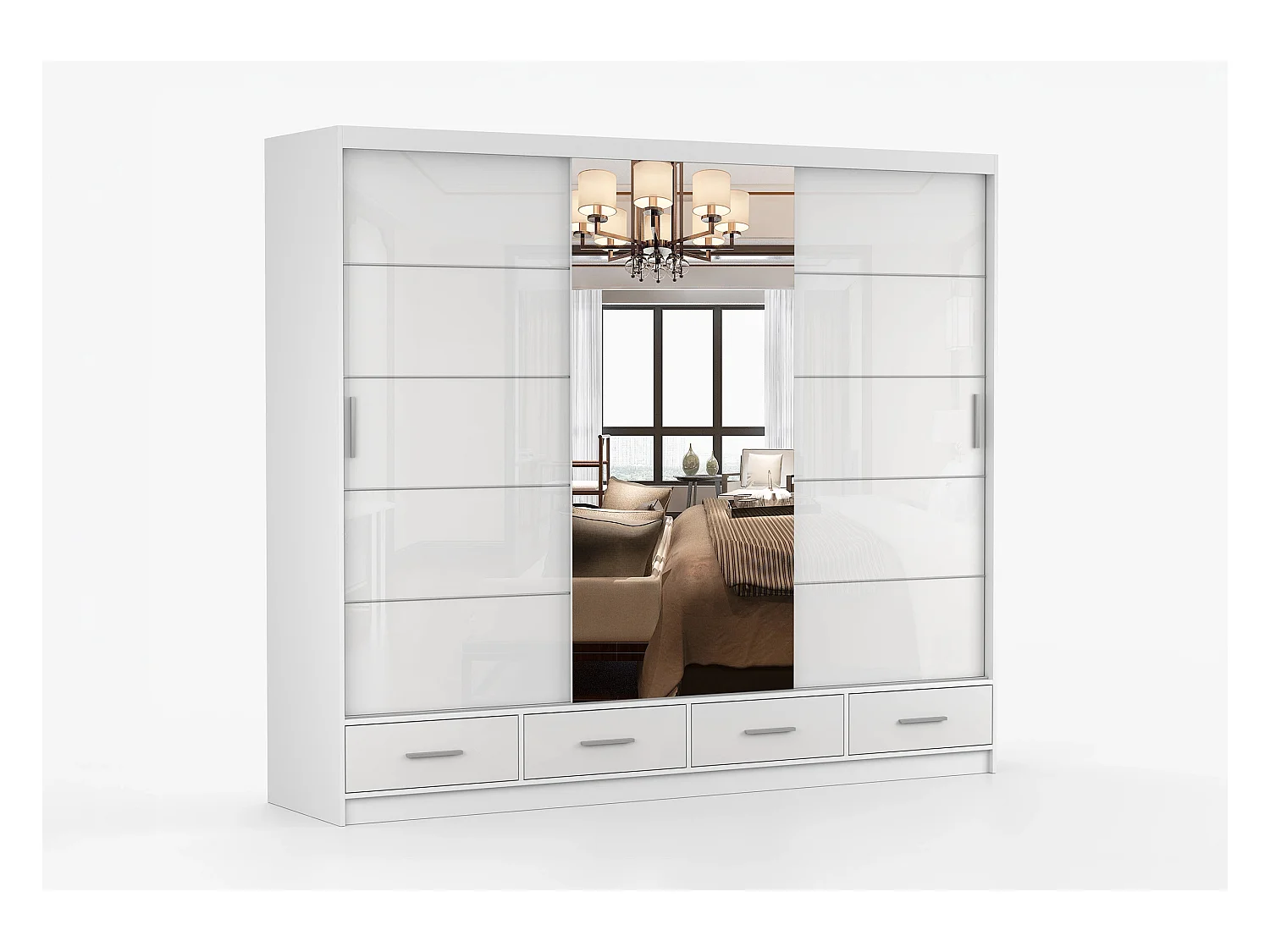 Armoire Soren 250 cm avec miroir - Blanc