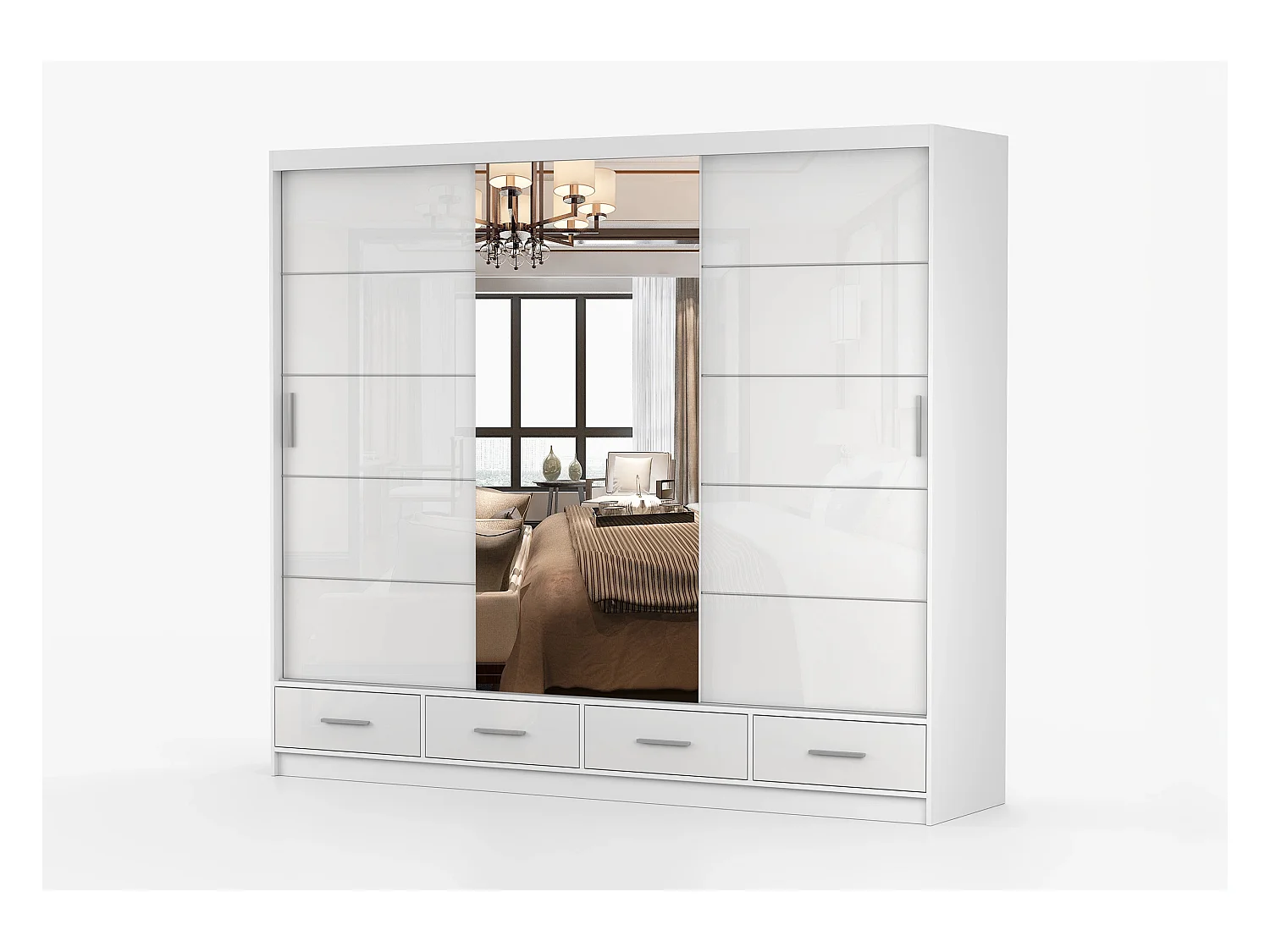 Armoire Soren 250 cm avec miroir - Blanc