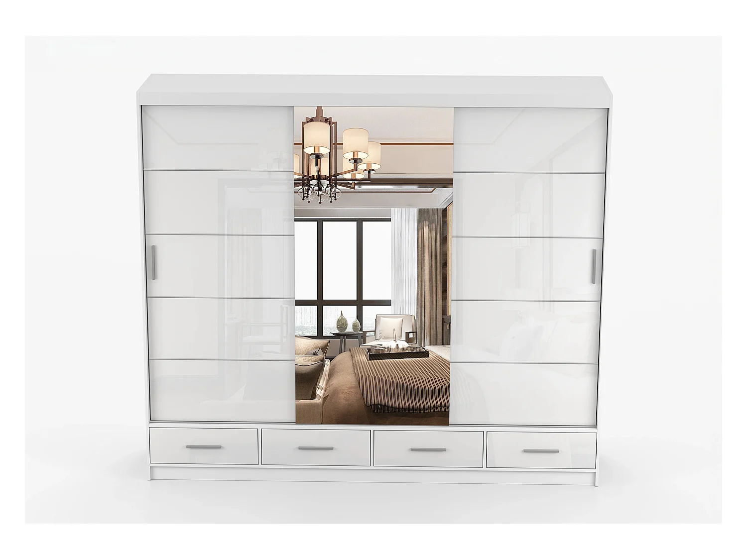 Armoire Soren 250 cm avec miroir - Blanc
