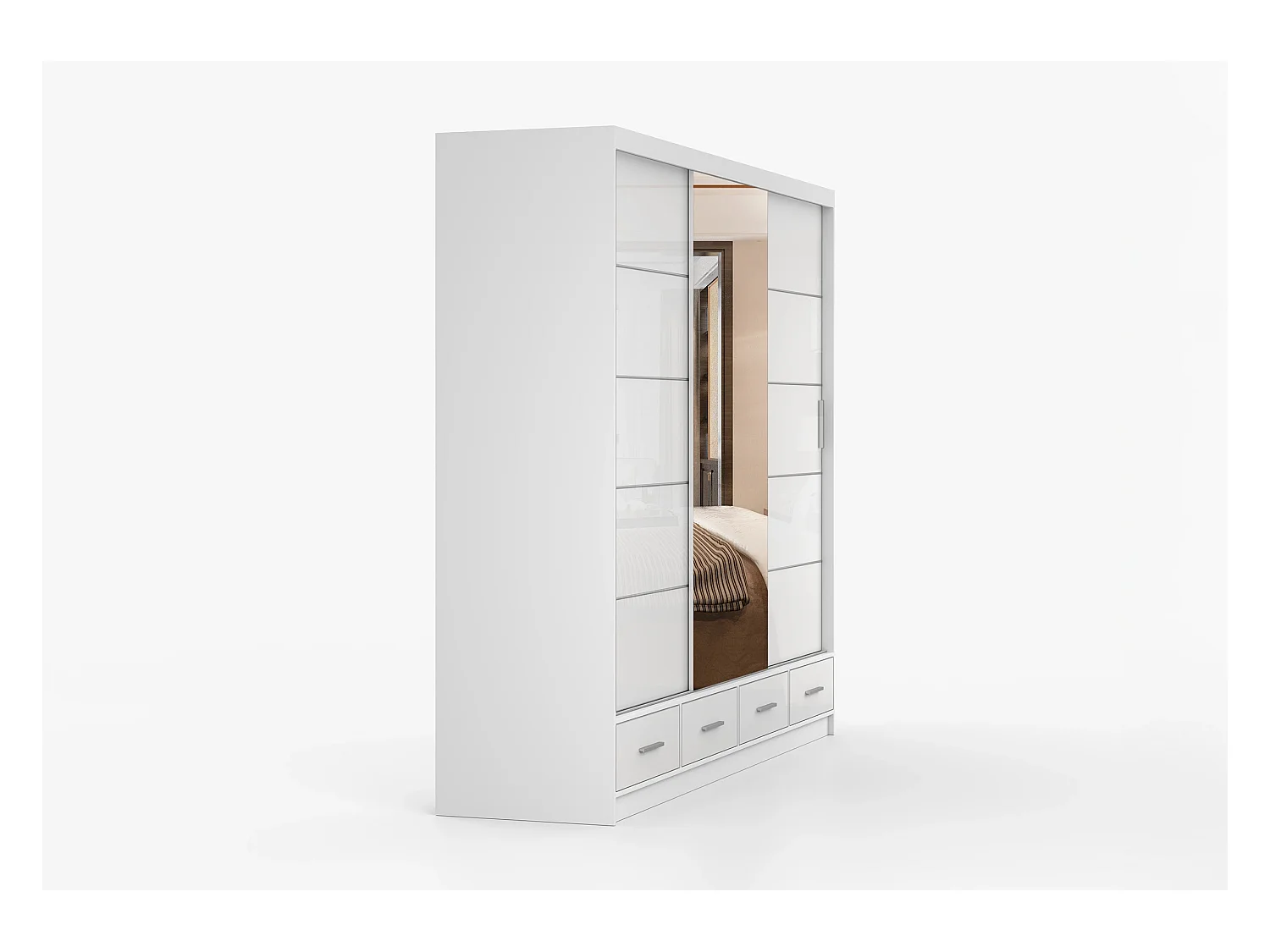 Armoire Soren 250 cm avec miroir - Blanc