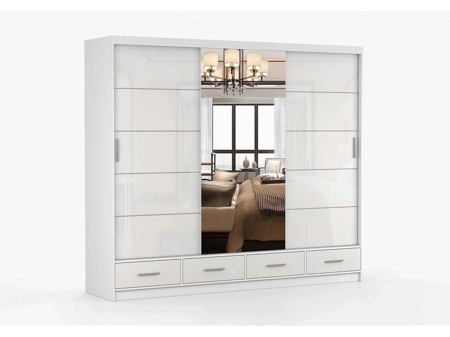 Armoire Soren 250 cm avec miroir - Blanc