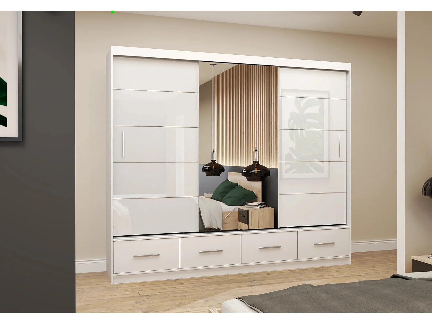 Armoire Soren 250 cm avec miroir - Blanc