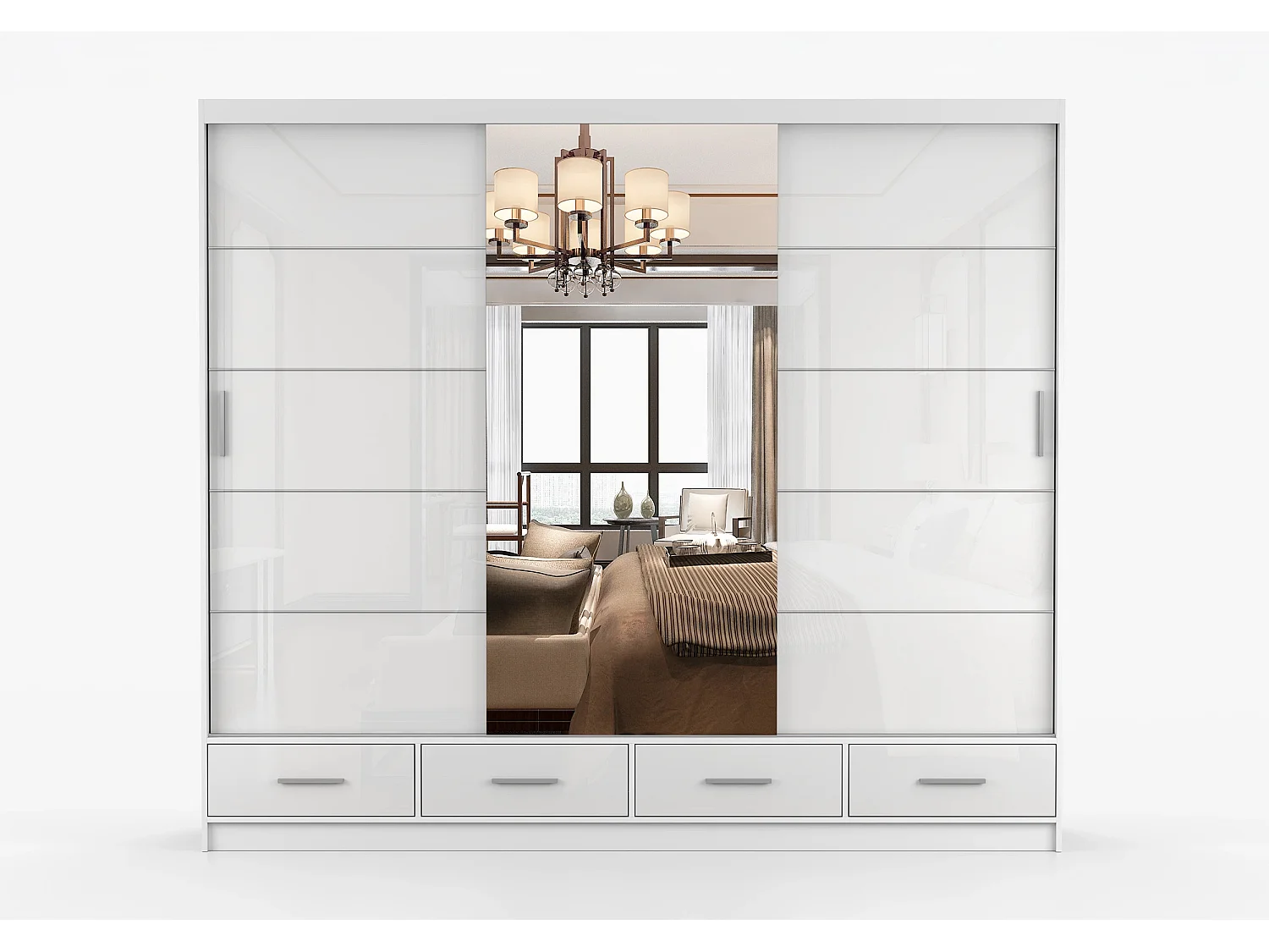 Armoire Soren 250 cm avec miroir - Blanc