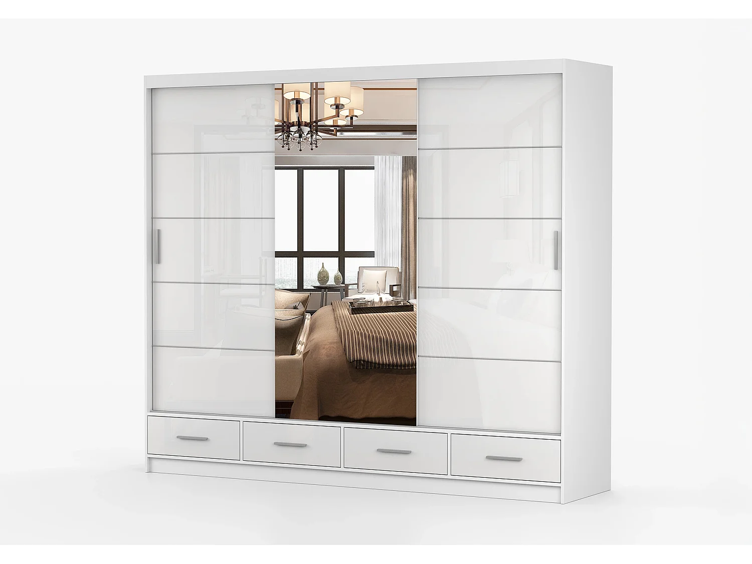 Armoire Soren 250 cm avec miroir - Blanc