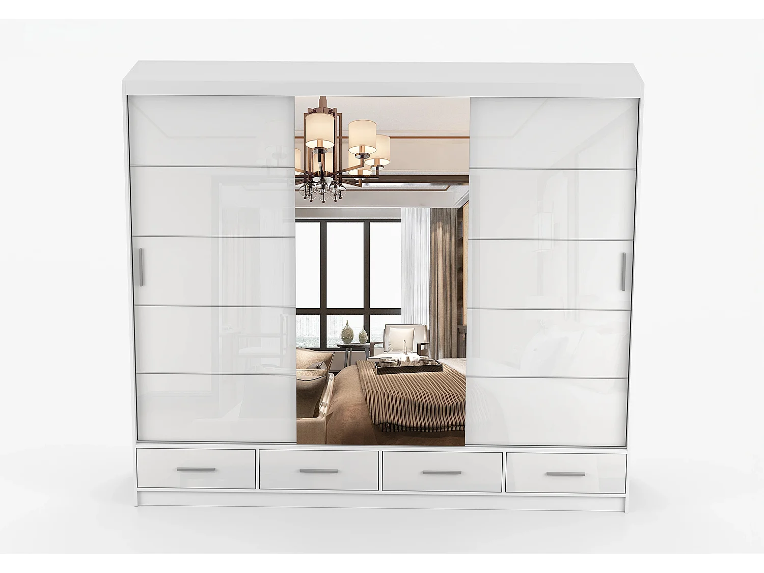 Armoire Soren 250 cm avec miroir - Blanc