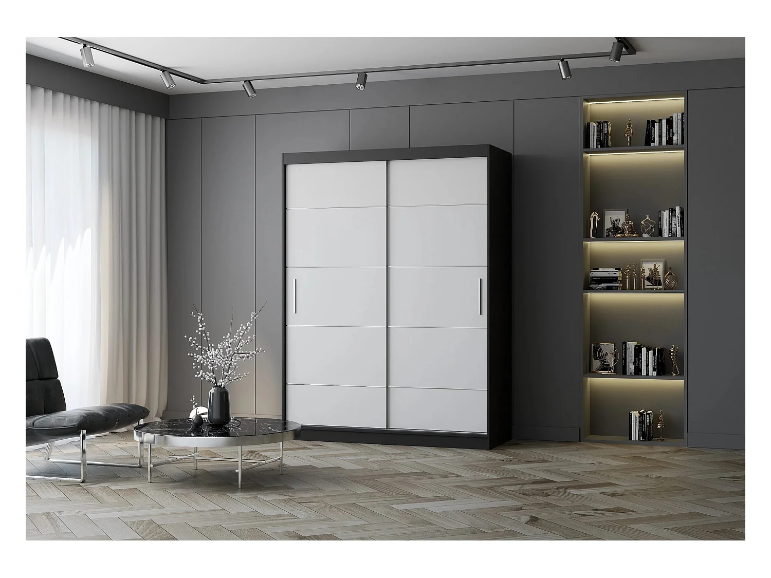 Armoire Aliona 150 cm - Noir - Blanc