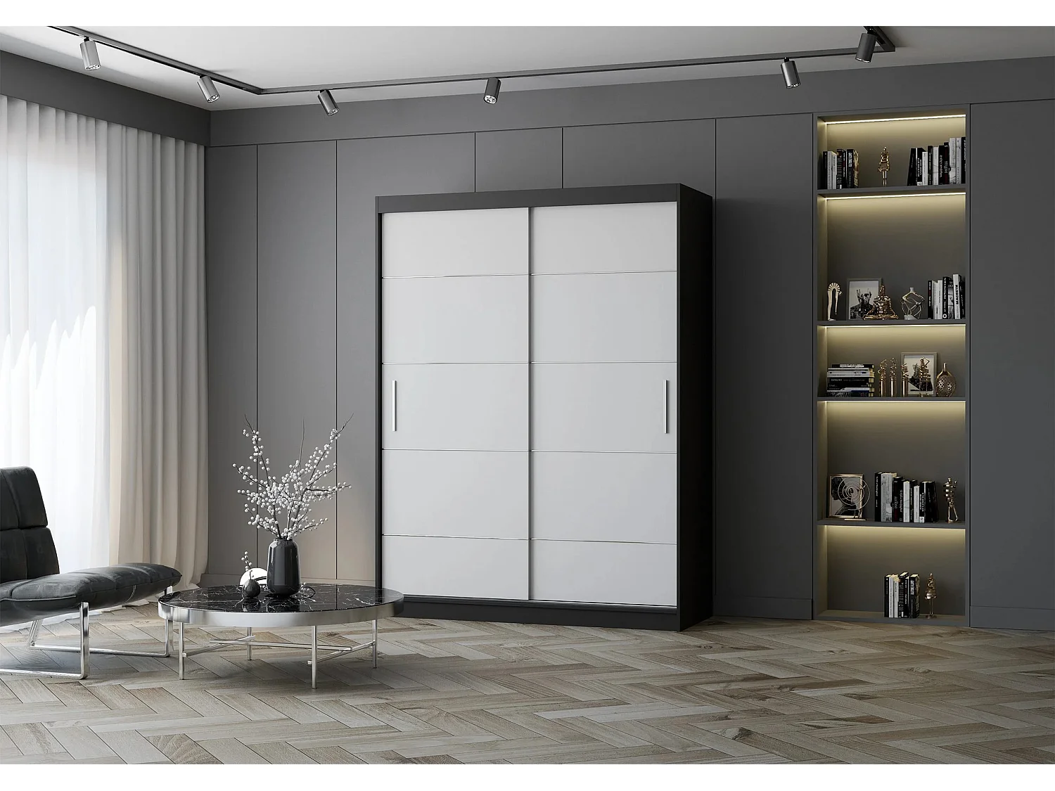 Armoire Aliona 150 cm - Noir - Blanc