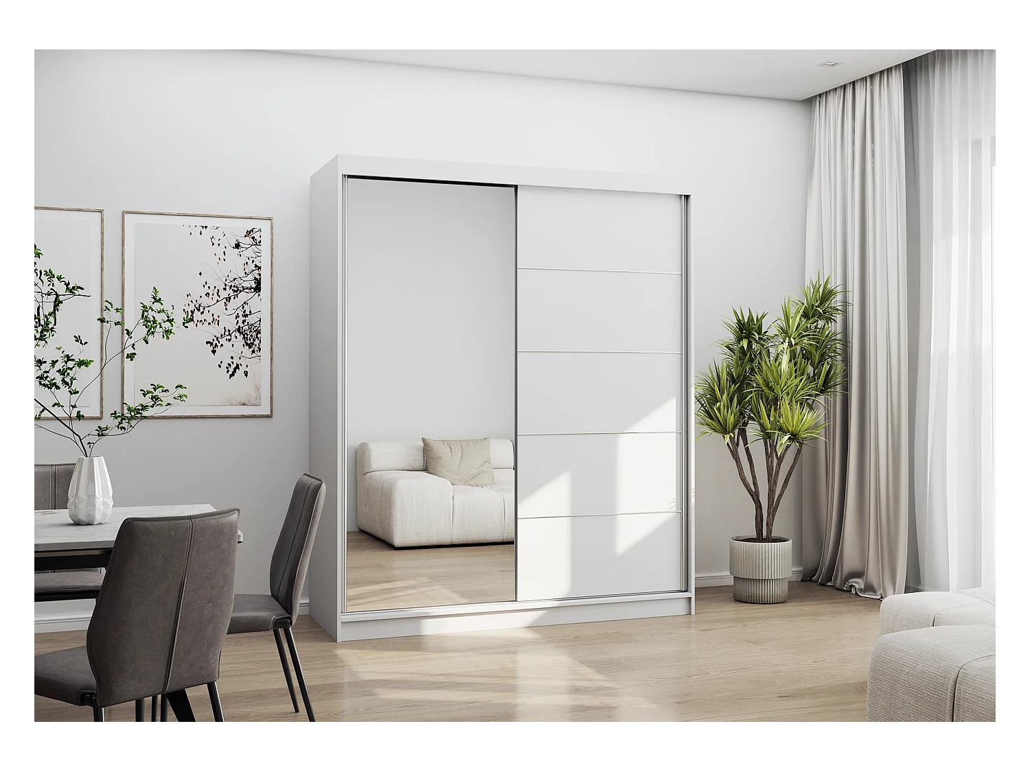 Armoire Ondine 160 cm avec miroir - Blanc